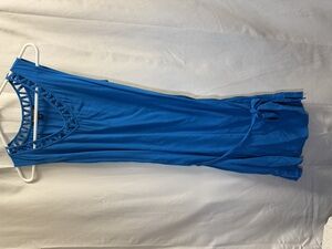 Banana Republic Bright teal, midi dress, waist tie.